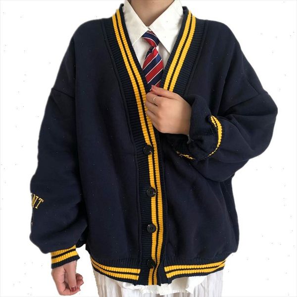 

letter embroidery knitted cardigan sweater women 2021 spring fall simple solid straight bottom sweaters teenager girl streetwear, White;black