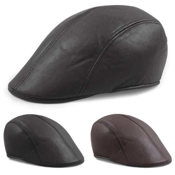 

berets mid age men's leather flat cap golf hat retro outdoor 2021 pu vintage caps high quality, Blue;gray