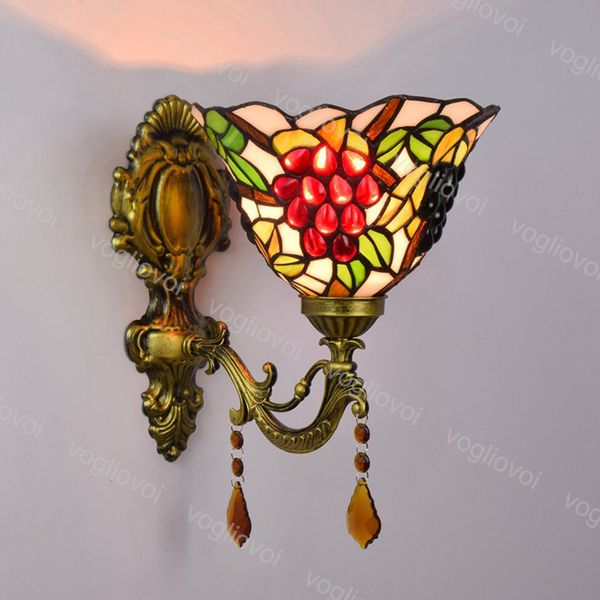 

wall lamp crystal single head european retro grape multicolor glass mirror headlight e27 110-240v for living dining room bedroom balcony dhl