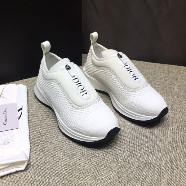 

designer womens sneakers luxury white letter pattern decoration front zipper flat heel sneakers with box size 35-45, Black