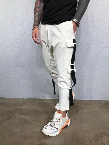 

men's casual sport pants with side pockets pulled up hip hop baggy men's ankle pants1, Black