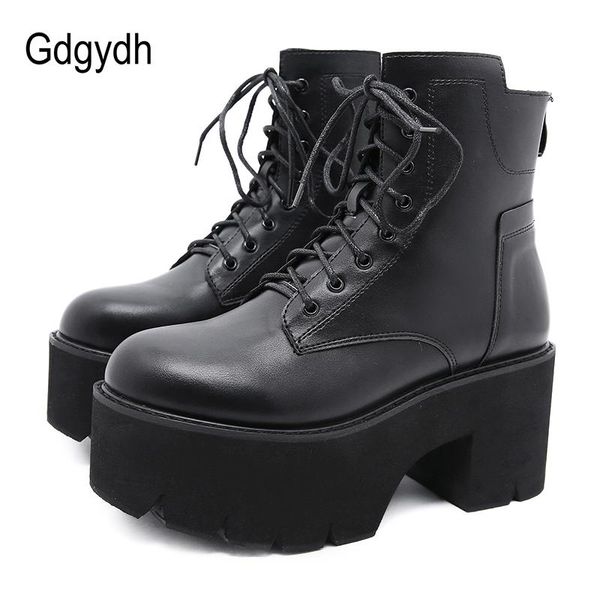 

gdgydh 2020 wholesale women ankle boots round toe eva soft material lace-up female short boots thick platform ladies shoes black