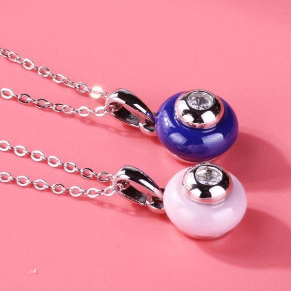 

pendant necklaces romantic pink blue ceramic necklace sterling silver color metal round shape with crystal cz for women jewelry