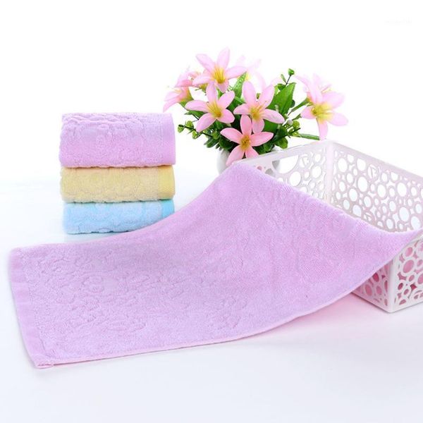 

towel bamboo fiber emboridery cartoon bear face hand bath with solid color1