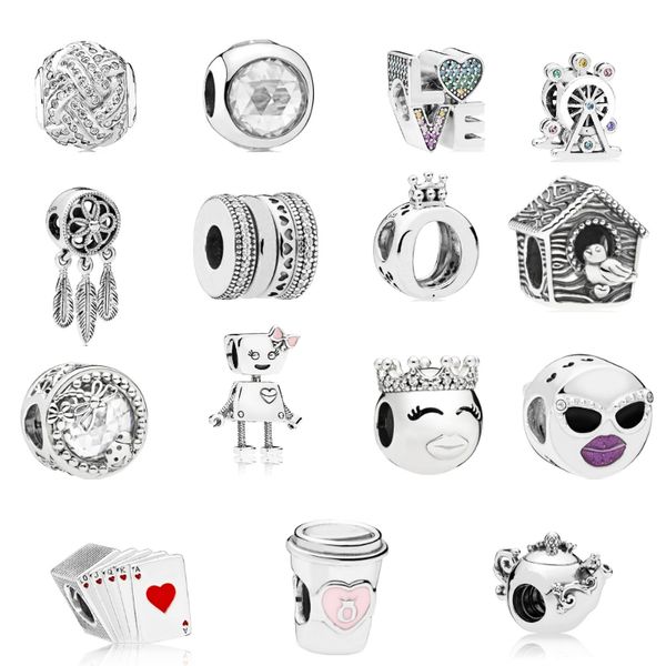 

925 sterling silver luxury jewelry purple lips love robot insect cup poker room sunglasses windmill beads fit pandora bracelet pendant diy, Black