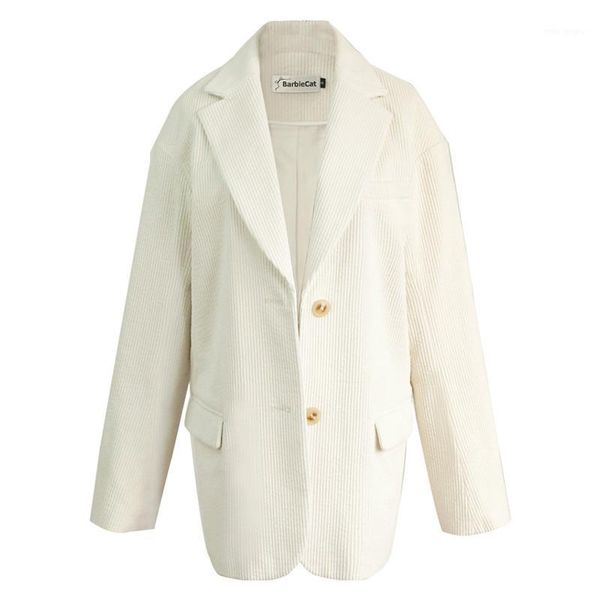 

2020 autumn fashion women blazer coat full sleeve notched office lady corduroy wild loose thick solid jackets c4221, White;black