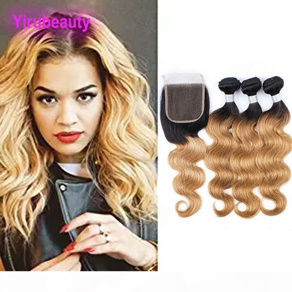 

malaysian human hair wholesale 3 bundles with 4x4 lace closure body wave hair extensions with 4 by 4 closure 1b 27 color 8-28inch, Black;brown
