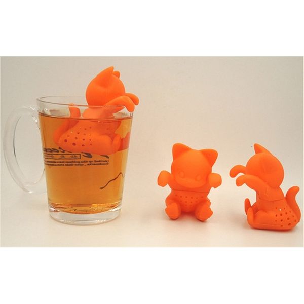 

new cartoon kitten tea strainer silicone cute cat tea infuser creative lovely orange kitten silicone tea tools