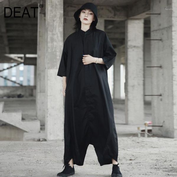 

deat 2019 spring trendy new personality loose big size solid color half sleeve o-neck jumpsuit women clothing all-match1, Black;white