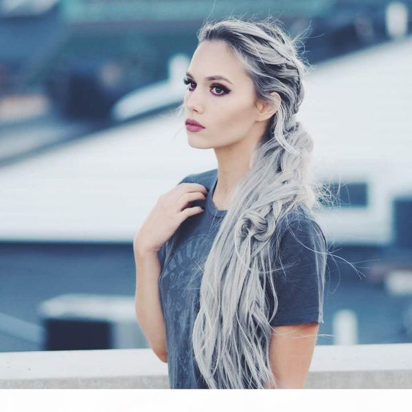 

140g grey human hair pony tail can be braided white wome ponytail hairstyle gray pony tail10-20inch, Black