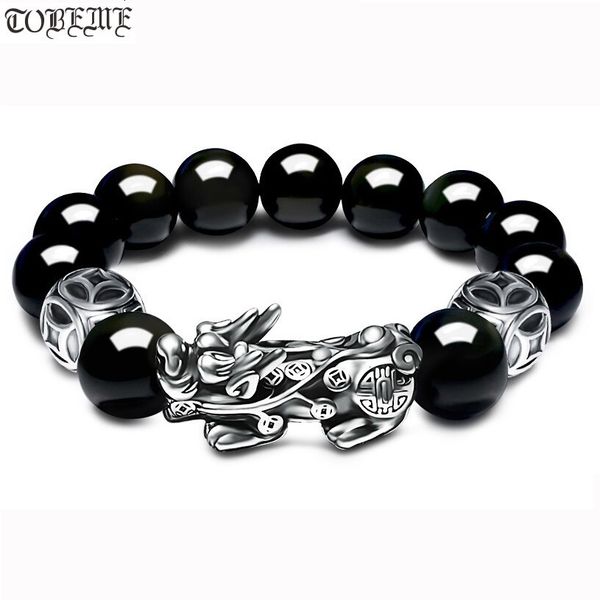 

factorypgstbeaded pixiu obsidian 3d silver wealth 999 beads fengshui good luck bracelet cx200706