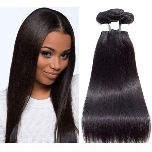 

8a indian straight hair 3 or 4 bundles unprocessed brazillian peruvian malaysian straight hair remy human hair extensions nature color, Black