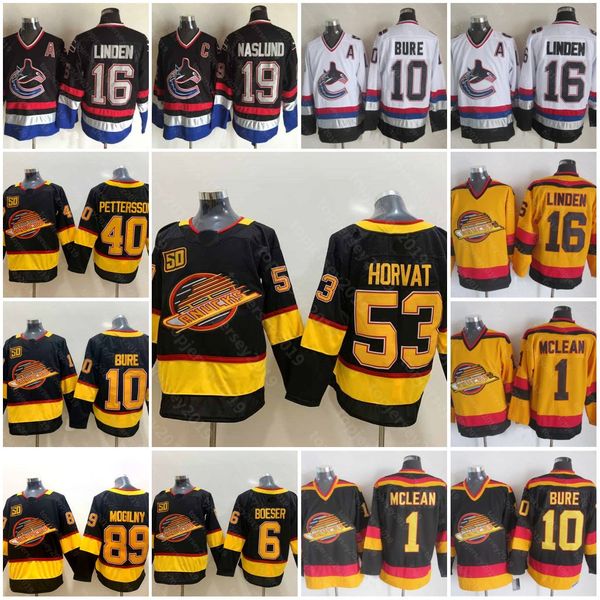 

vancouver canucks elias paterson retro hockey jersey 16 trevor linden 10 pavel bure 53 bo horvath 6 brock boeser 19 markus naslund jerseys, Black