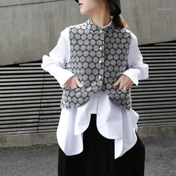 

new vest women retro polka dot curved cropped vest jacket waistcoat femme veste vt0091, Black;white