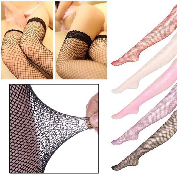 

new mesh net women elastic leggings lace hollow fishnet thigh high stockings, Black;white