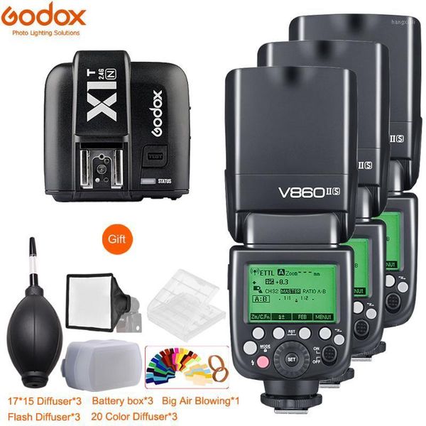 

3pcs godox v860ii lithium battery flash gn60 hss 1/8000sl speedlite flash + x1t trigger for fuji1