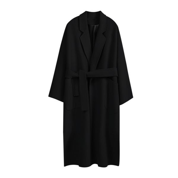 

moff season special women's wear fall / winter 2020 black woolen medium length over knee hepburn tweed coat