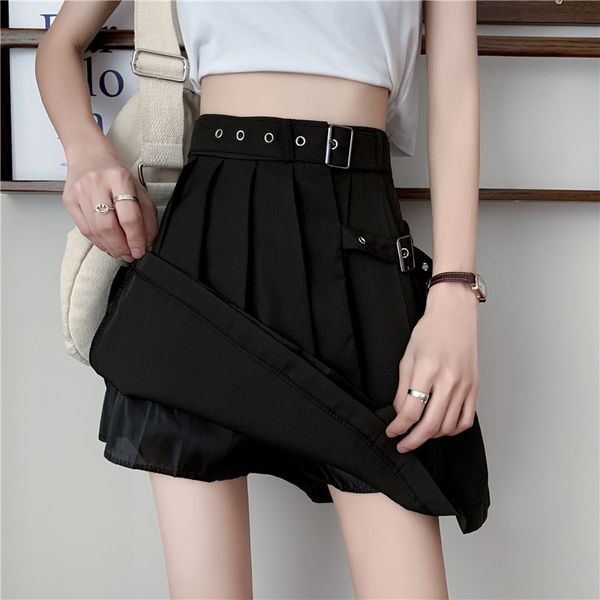 

peonfly korean cute mini pleated skirt women spring summer fashion plus size 5xl a line high waist school skirt female y1214, Black