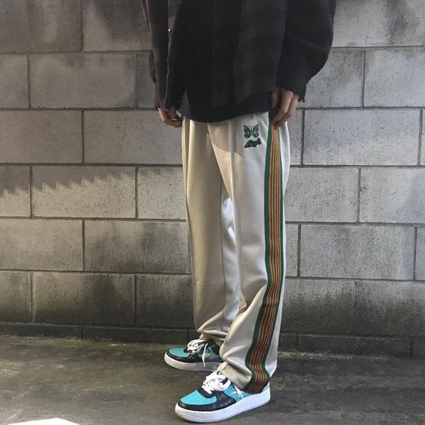 

butterfly embroidery side stripe ribbon casual loose wide leg pants at needs track, Black