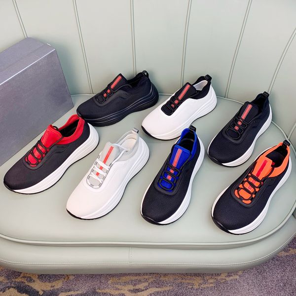 

famous designer men casual shoes breathable knit patchwork low lace up thick soled outdoor sports trainers running skateboard platform sneak, Black