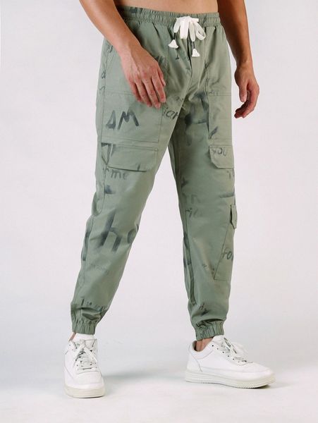 

men letter graphic flap pocket drawstring waist cargo pants p66i#, Black