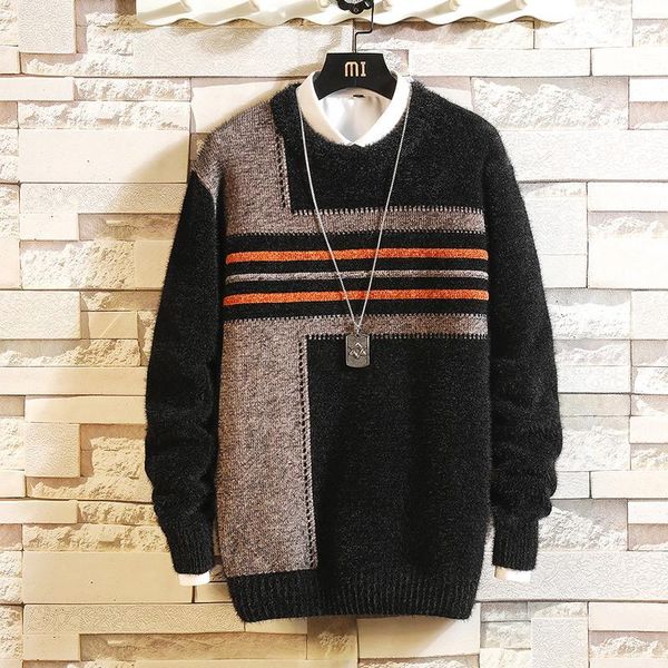 

new autumn casual men's sweater o-neck striped slim sweater pullover loose casual men's bottoming shirt l-4xl1, White;black