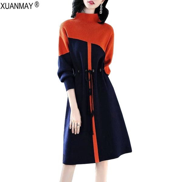 

2020 brand design long style sweater elegant streetwear women's long sleeve pullover sweater autumn casual sweater dress female lj20111, White;black