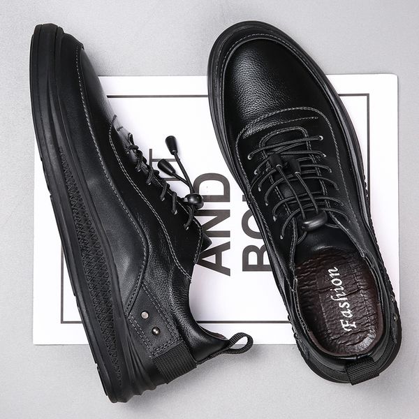 

leather shoes, casual fashion for men, lace up, anti-slip, breathable, soft, 2020 men's shoes gqj4, Black;brown
