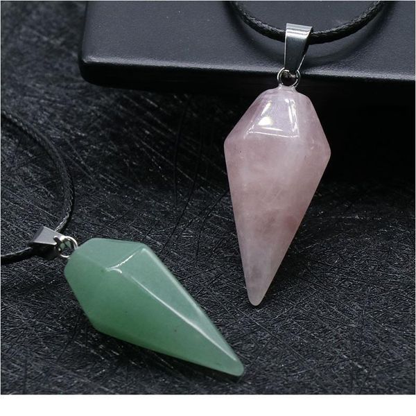 

natural crystal stone necklace hexagonal prism healing point quartz chakra energy pendant pendulum hanging jewelry for w jllsvy, Black