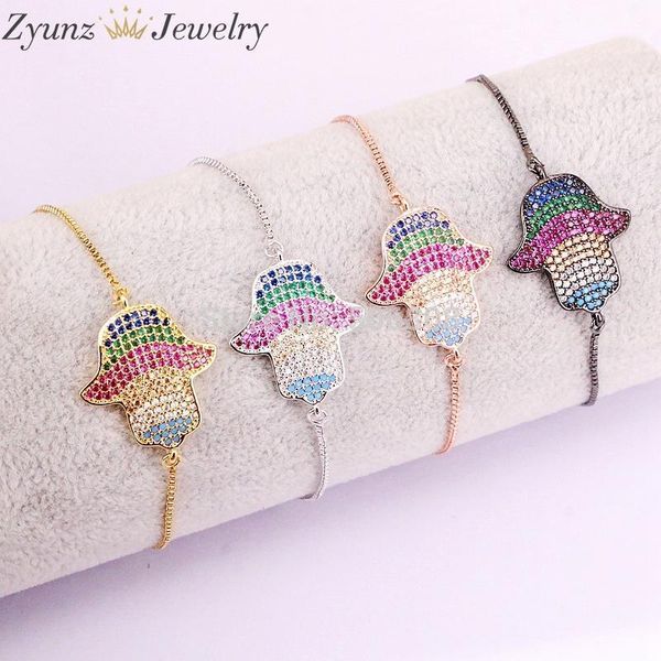 

charm bracelets 10pcs zyz327-1331 colorful hamsa hand connector bracelet, micro pave connector/link cubic zirconia fatima bracelet1, Golden;silver