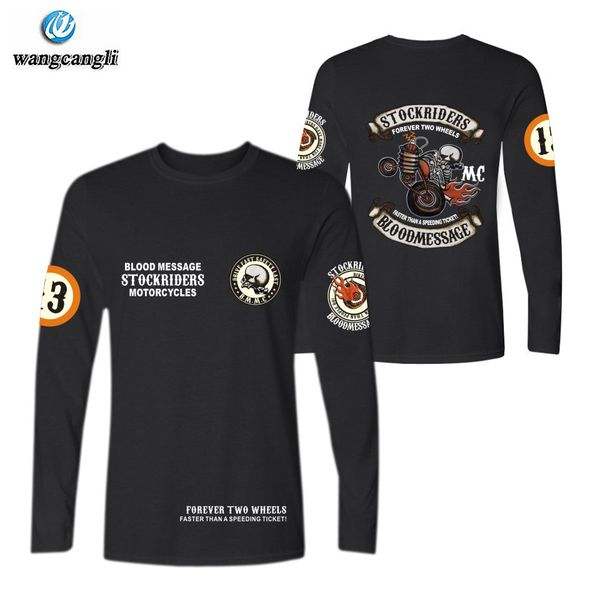 

stockriders motorcycle shirts punk cotton tshirt t shirt long sleeve skull locomotive t-shirt brand clothes, White;black