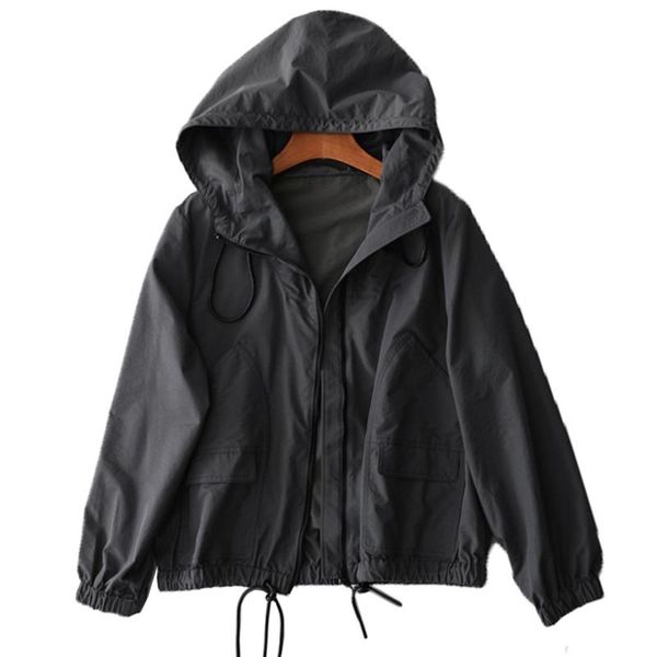 

women's jacket new 2020 spring autumn simple solid color large size coat outerwear lady large size casual zipper thin coats, Black;brown