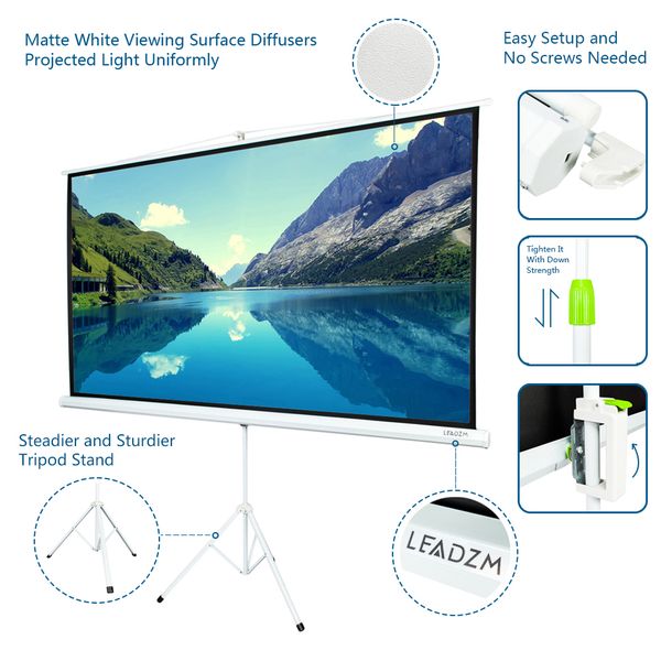 

84 inch 16:9 hd portable projector screen home theater 186cm x 105cm projection pull up foldable stand tripod ship from usa