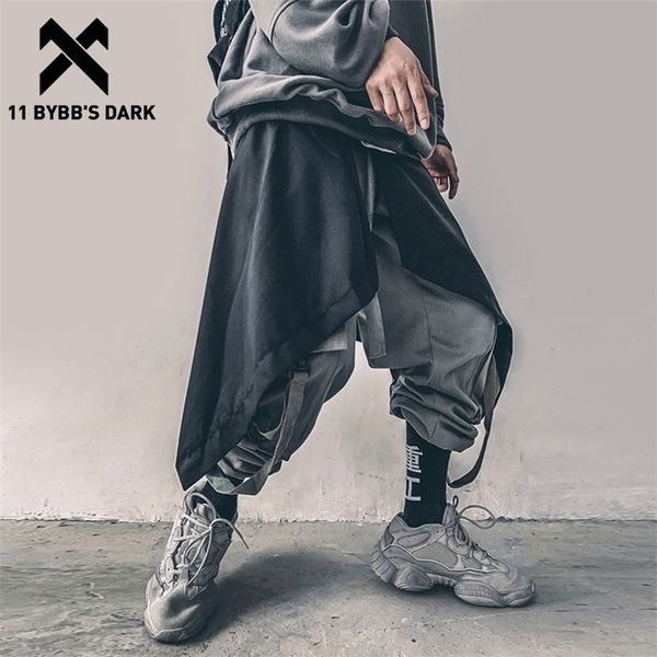 

11 bybb's dark irregular hip hop men harem skirt pants harajuku adjustable streetwear black pleated apron gothic jogger trouser 201110
