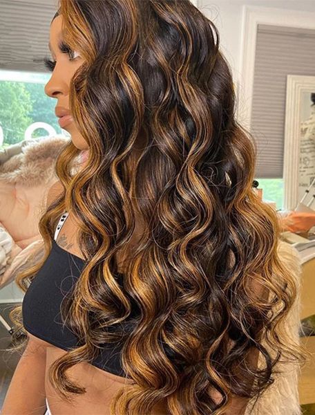 Destaque Cabelo Humano Brasileiro Onda Frente Peruca Destaques Perucas Loira Ombre 13x4 Laço Frontal Frontal Hot vendendo 150% de densidade