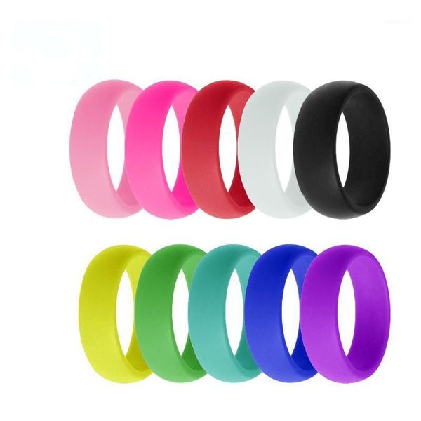 

8mm new 10pcs multi color environmental sport movement solid silicone cool rings couple's flexible rubber rings gift1, Golden;silver