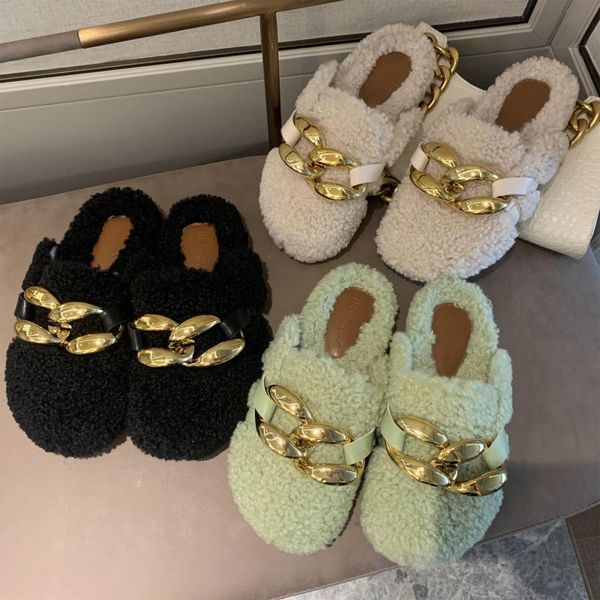 

slippers casual mules for women 2020 cover toe rivet slides shoes low fur flip flops pantofle luxury plush new fashion rome, Black