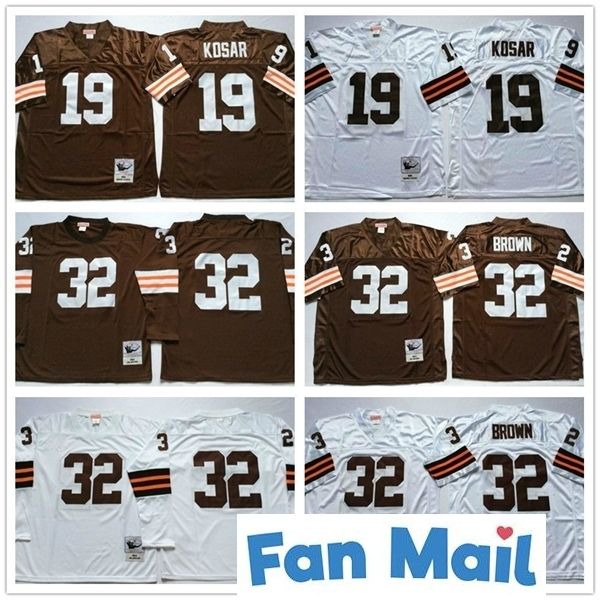 

ncaa vintage mens #32 jim brown jersey 19 bernie kosar wholesale long sleeve white brown 100% stitched football jerseys, Black;red