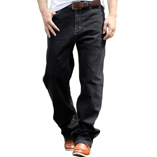 

men's jeans mcikkny loose baggy pants straight black denim trousers for male size 28-42, Blue