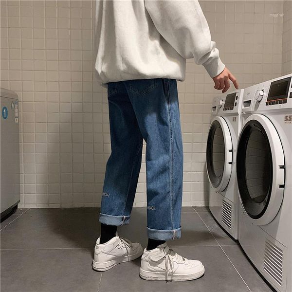 

harajuku men's straight jeans autumn and winter new korean style loose pants fashion versatile student ankle-length pants1, White;black