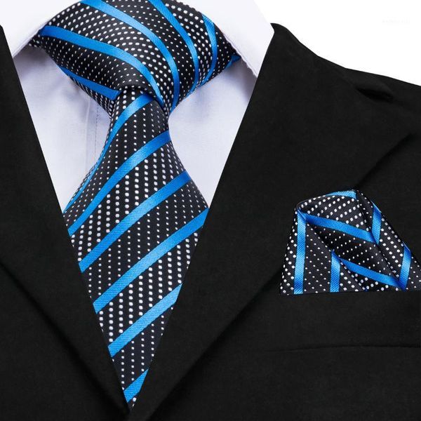 Pescoço laços de luxo tie de seda 2021 marca designo de moda azul listrado para homens negócios formal handky sem punhos CZ-0071