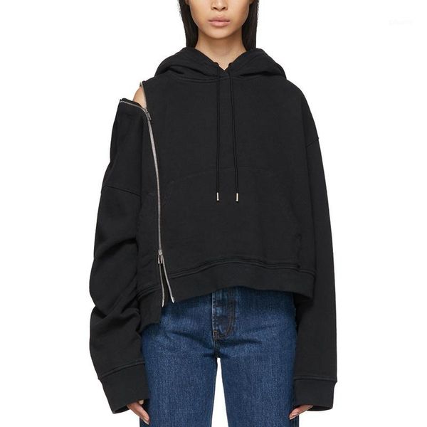 

women hoodies sweatshirt oversize loose off shoulder hoodie pullover tracksuit high street 20201, Black