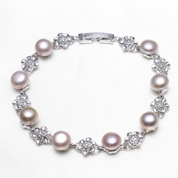 

charm bracelets yyw bridal wedding jewelry pink purple white coffee natural real pearl bracelet bangles flower beaded, Golden;silver