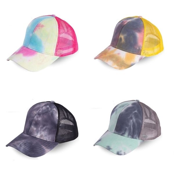 

tie dye mesh cap ponytail baseball cap designer ball hats snapbacks tuque patchwork hat adjustable peaked caps sun hat h2308, Yellow