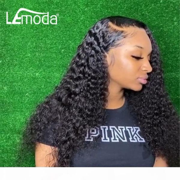 

hd transparent lace frontal wig 13x6 curly human hair wigs preplucked brazilian lemoda remy deep wave lace front wig for women, Black;brown