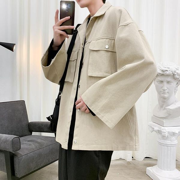 

denim jacket men's fashion washed solid color casual loose denim jackets mens streetwear wild hip hop bomber jacket men m-2xl1, Black;brown