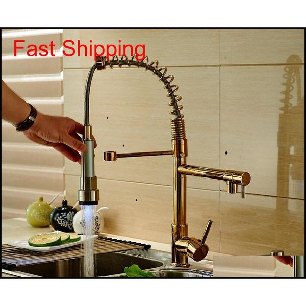 

led golden deck mounted kitchen faucet spring sink mix qylgas packing2010
