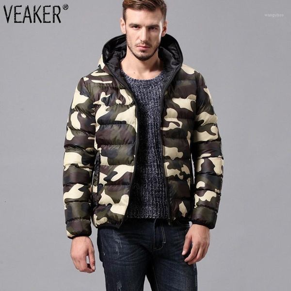 

winter mannen hooded camouflage parka donsjack mannelijke slim fit katoenen gewatteerde jas mannen groen rood bovenkleding jas1, Black
