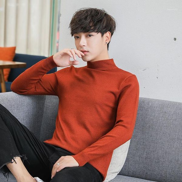 

autumn warm cashmere sweater men half high collar mens sweaters slim fit pullover men classic wool knitwear pull male1, White;black
