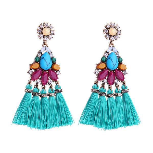 

2019 bohemia vintage long tassel gem stone flower earring for women t200225, Golden